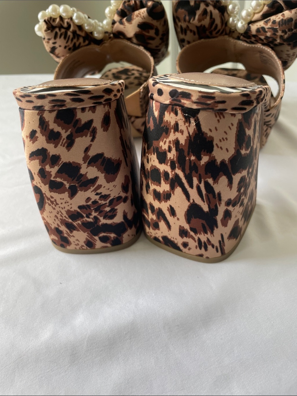 Betsey Johnson Leopard Print Pearl-Trim Mules in Brown and Black - Picture 10 of 10